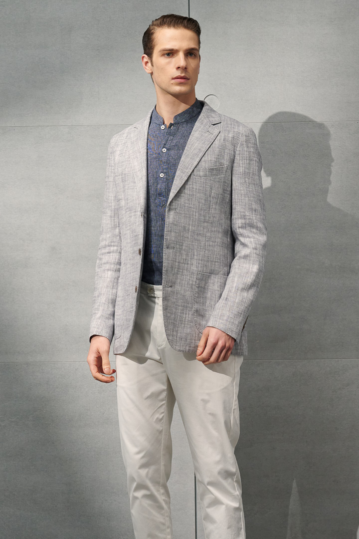 SST&C #Texture Cotton and Linen  Navy Blue Stand-Up Collar Shirt | 0312204010  (Outlet)_4