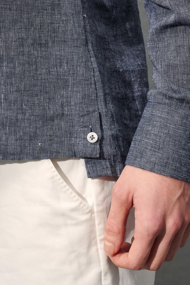 SST&C #Texture Cotton and Linen  Navy Blue Stand-Up Collar Shirt | 0312204010  (Outlet)_6