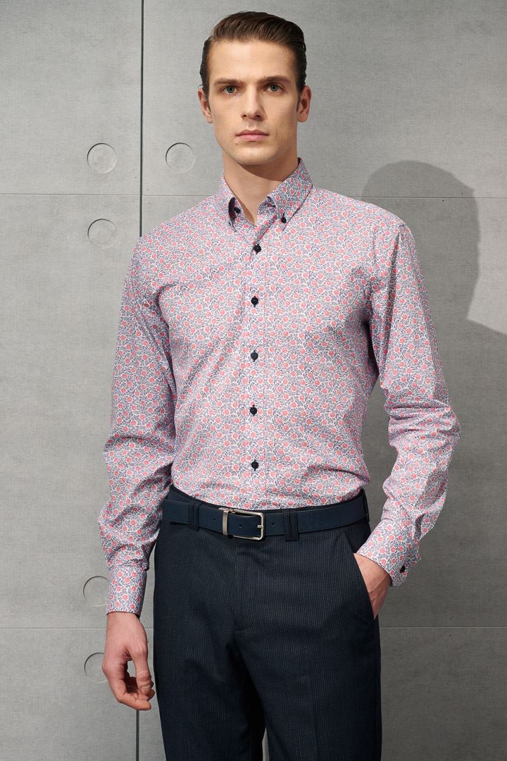 SST&C #Elastic Fit  Red Floral Cotton Stretch Print Shirt | 0312204011  (Outlet)_0