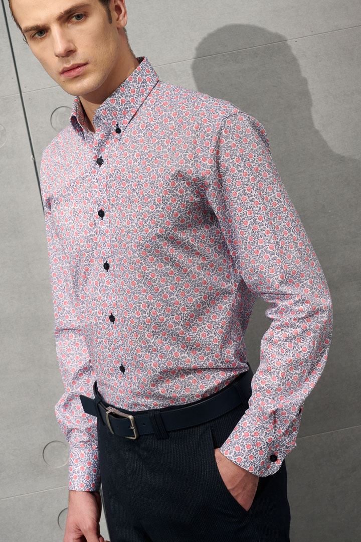 SST&C #Elastic Fit  Red Floral Cotton Stretch Print Shirt | 0312204011  (Outlet)_1