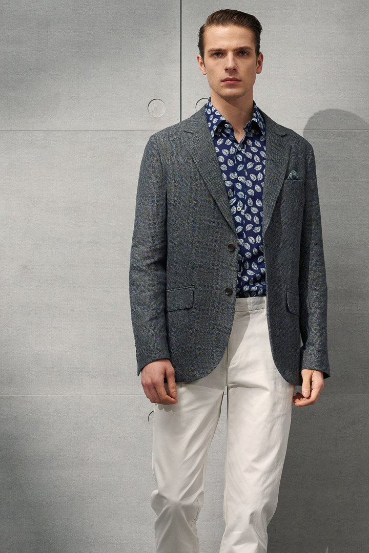 SST&C #Texture Cotton and Linen  White Leaf Dark Blue Cotton and Linen Shirt | 0312204012  (Outlet)_5