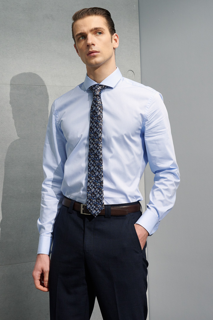 SST&C #Easycare  Blue Textured Shirt | 0312204015  (Outlet)_0
