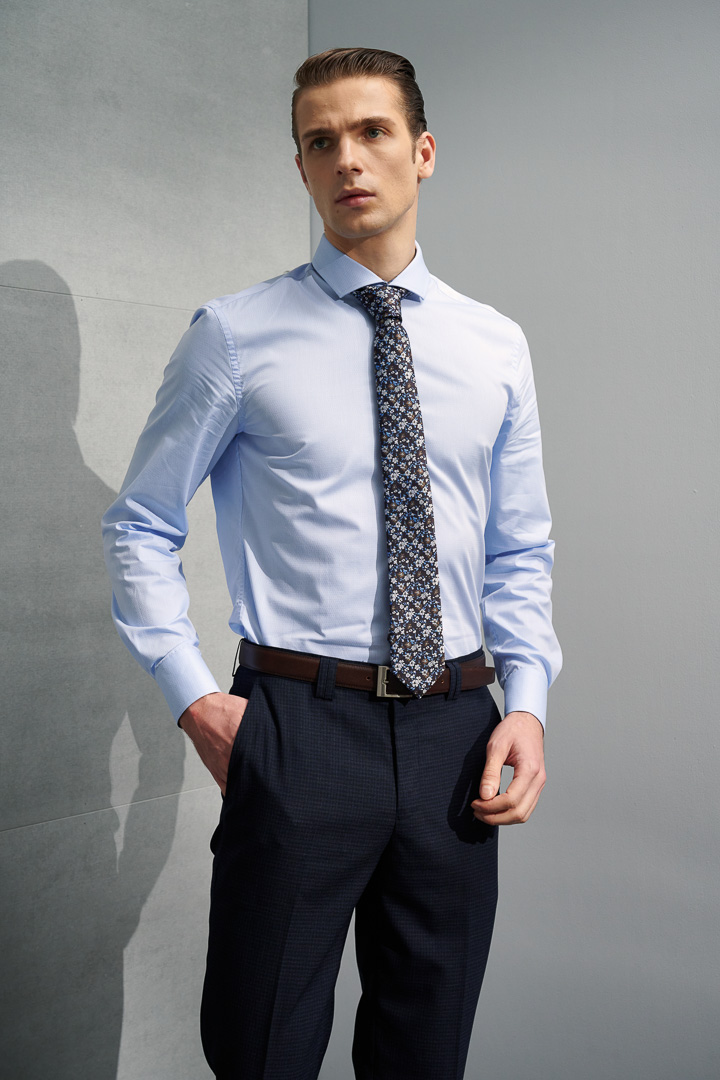 SST&C #Easycare  Blue Textured Shirt | 0312204015  (Outlet)_1