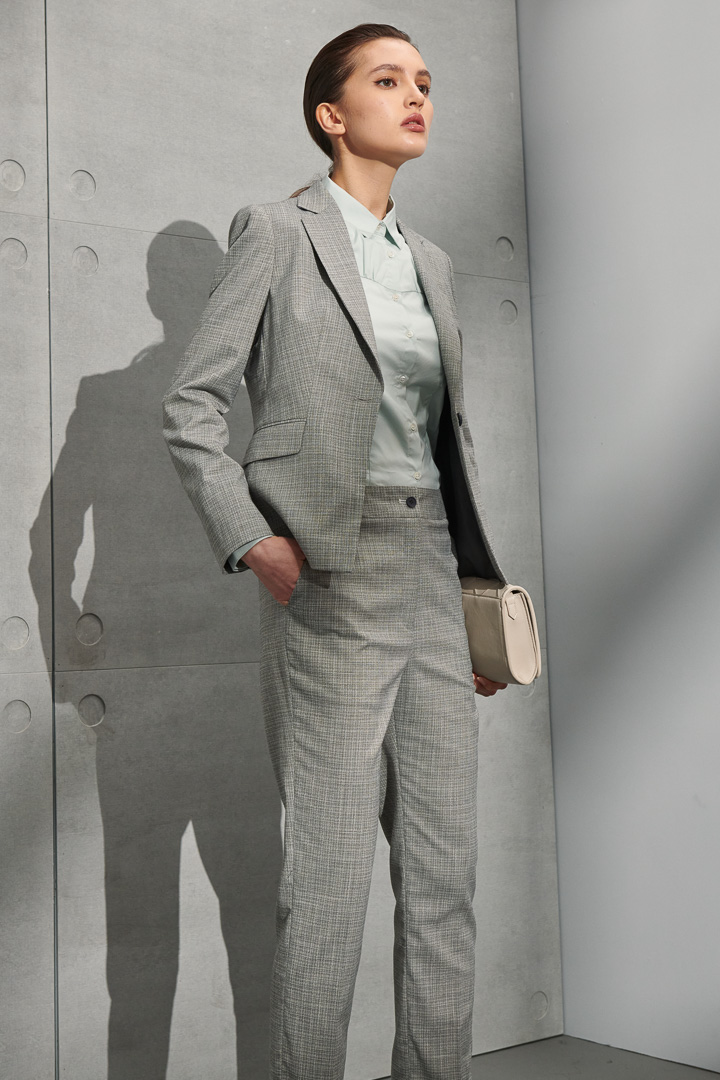 SST&C Women'S Floral Gray Check Pattern Square Collar Suit Jacket | 7162204004  (Outlet)_0