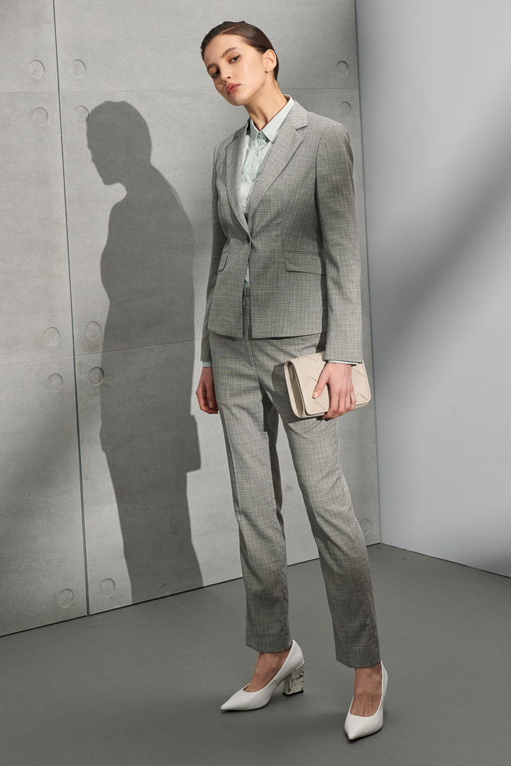 SST&C Women'S Floral Gray Check Pattern Square Collar Suit Jacket | 7162204004  (Outlet)_3