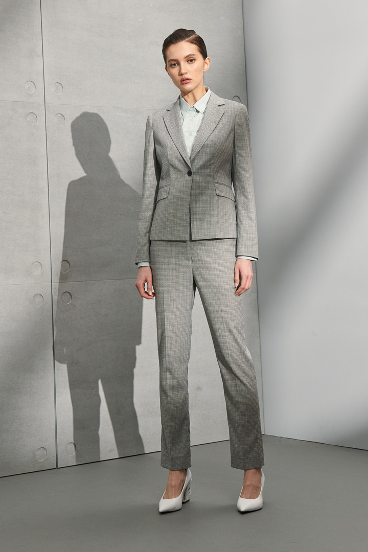 SST&C Women'S Floral Gray Check Pattern Square Collar Suit Jacket | 7162204004  (Outlet)_4
