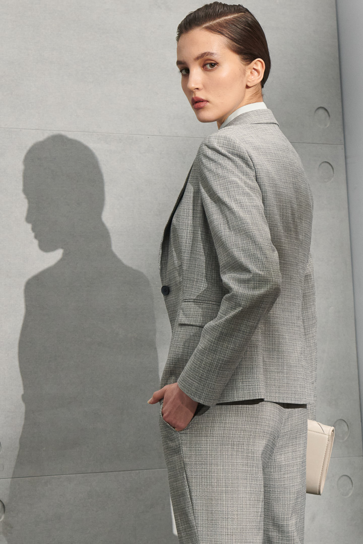 SST&C Women'S Floral Gray Check Pattern Square Collar Suit Jacket | 7162204004  (Outlet)_5