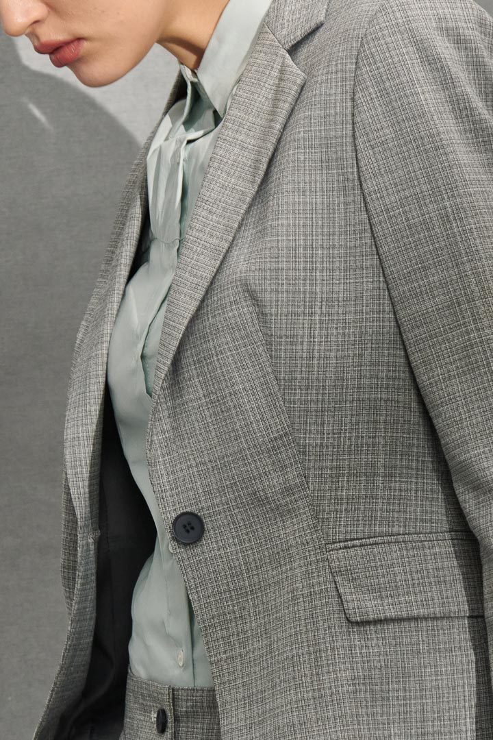 SST&C Women'S Floral Gray Check Pattern Square Collar Suit Jacket | 7162204004  (Outlet)_6