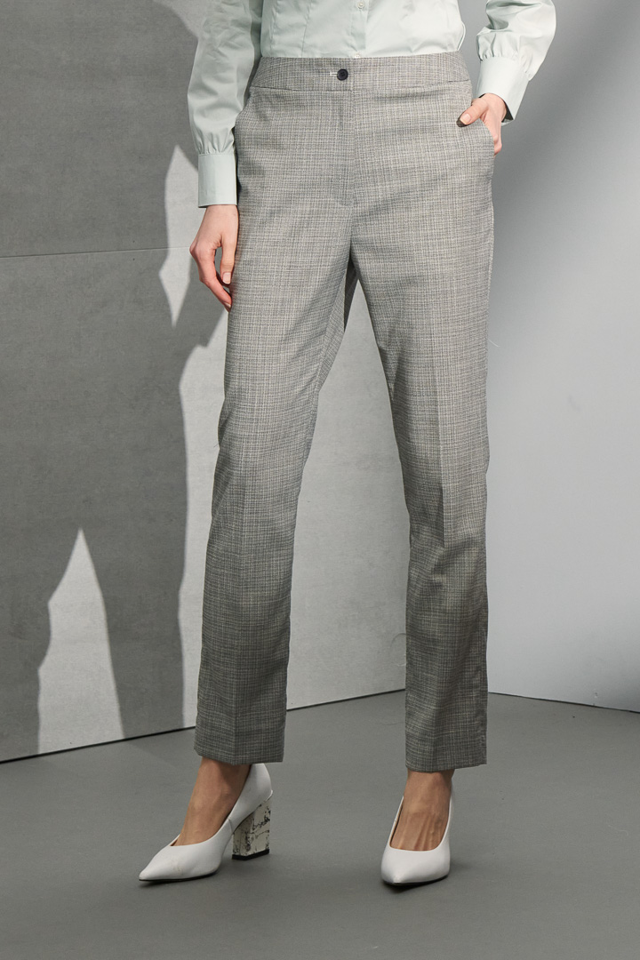 SST&C Women'S Floral Gray Check Pattern Small Straight Suit Trousers | 7262204004  (Outlet)_0