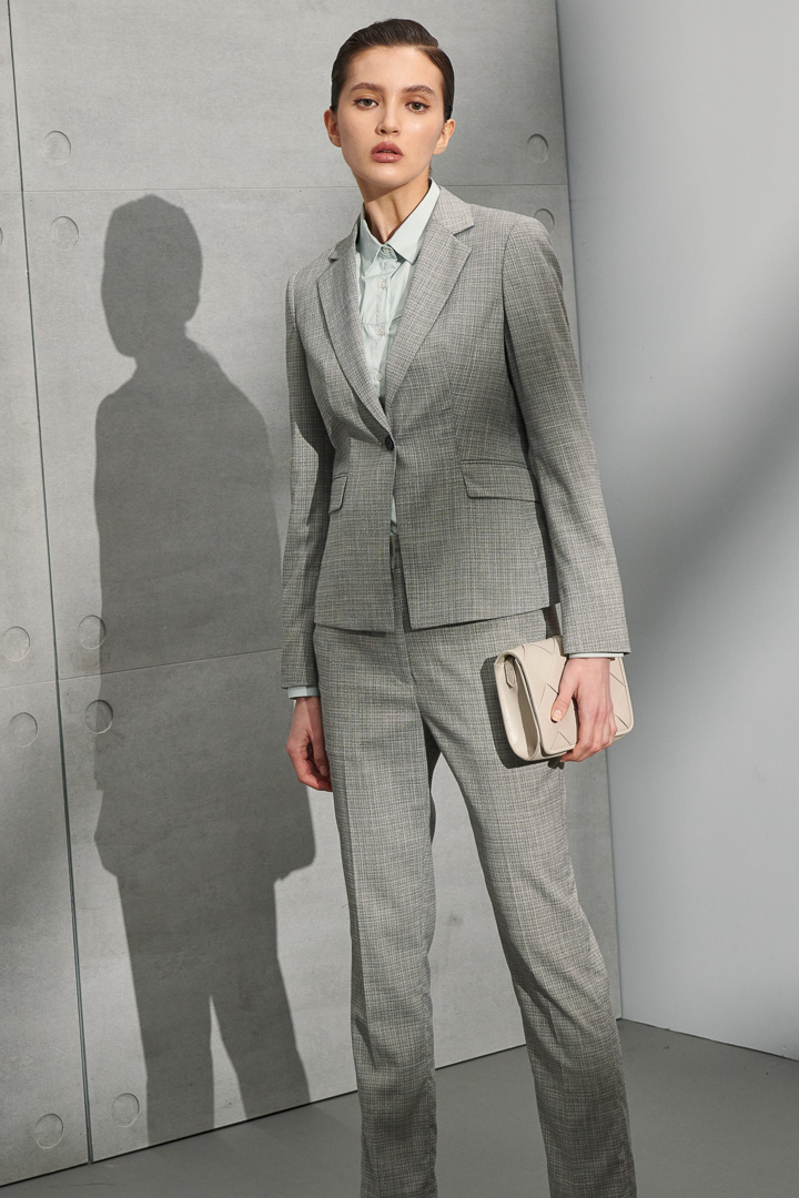SST&C Women'S Floral Gray Check Pattern Small Straight Suit Trousers | 7262204004  (Outlet)_1