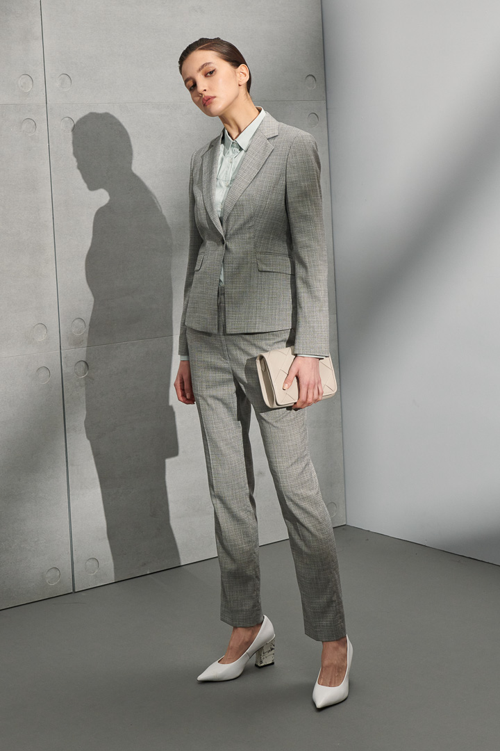 SST&C Women'S Floral Gray Check Pattern Small Straight Suit Trousers | 7262204004  (Outlet)_2