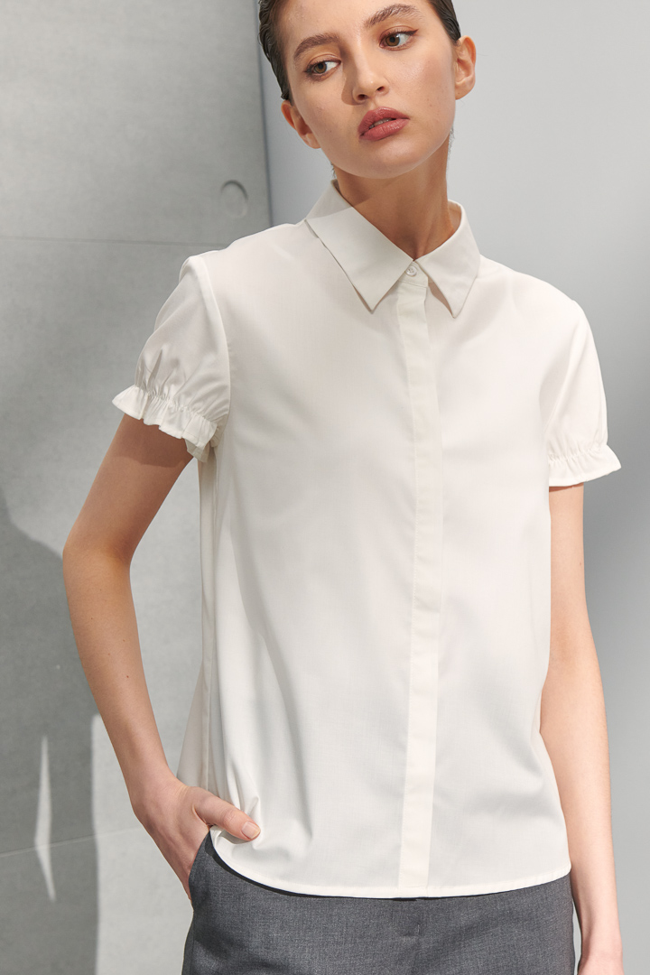 SST&C Women'S White Wrinkled Cuff Short Sleeve Shirt | 7562204007  (Outlet)_0