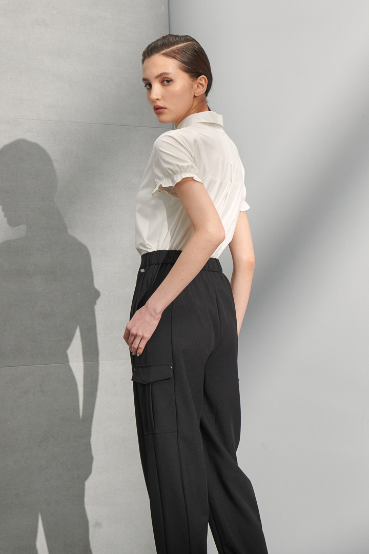 SST&C Women'S White Wrinkled Cuff Short Sleeve Shirt | 7562204007  (Outlet)_1