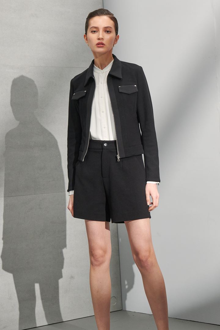 SST&C Women'S Black Patchwork Design Shorts | 8262204005  (Outlet)_2
