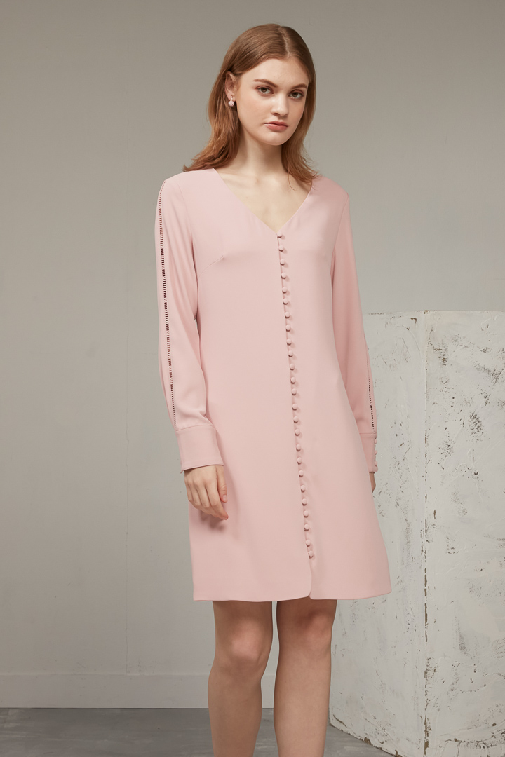 SST&C #Online Exclusive  Rose Pink V-Neck Long-Sleeved Short Dress | 8562003002  (Outlet)_2