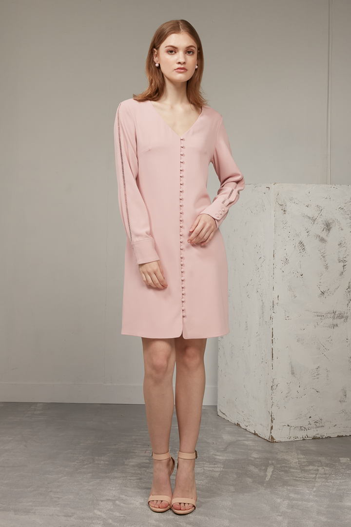 SST&C #Online Exclusive  Rose Pink V-Neck Long-Sleeved Short Dress | 8562003002  (Outlet)_4