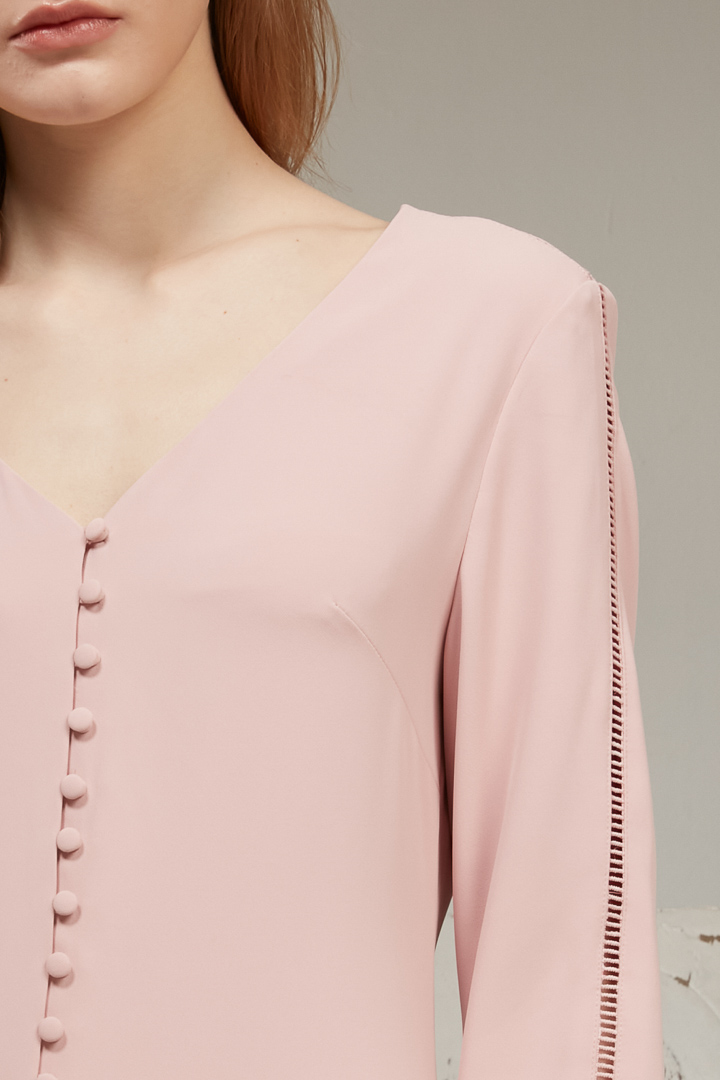 SST&C #Online Exclusive  Rose Pink V-Neck Long-Sleeved Short Dress | 8562003002  (Outlet)_5