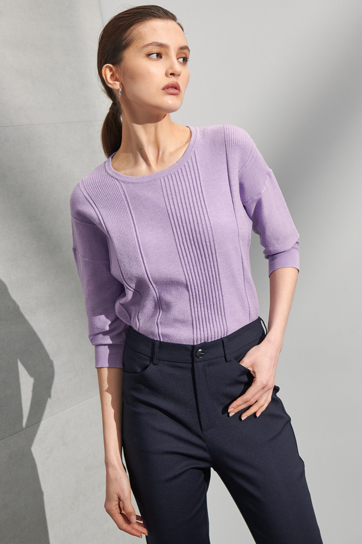 SST&C Women'S Lilac Round Neck Three-Quarter Sleeve Knitted Sweater | 8662204003  (Outlet)_1