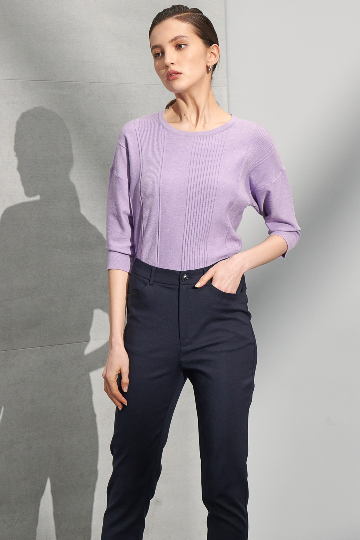 SST&C Women'S Lilac Round Neck Three-Quarter Sleeve Knitted Sweater | 8662204003  (Outlet)_2