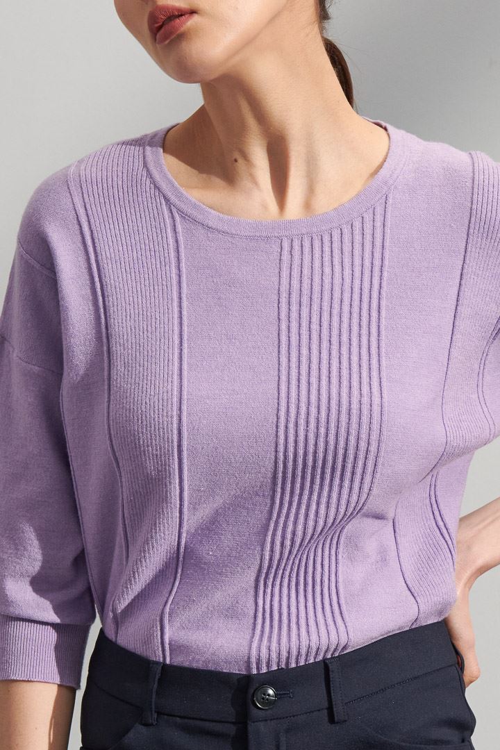 SST&C Women'S Lilac Round Neck Three-Quarter Sleeve Knitted Sweater | 8662204003  (Outlet)_6