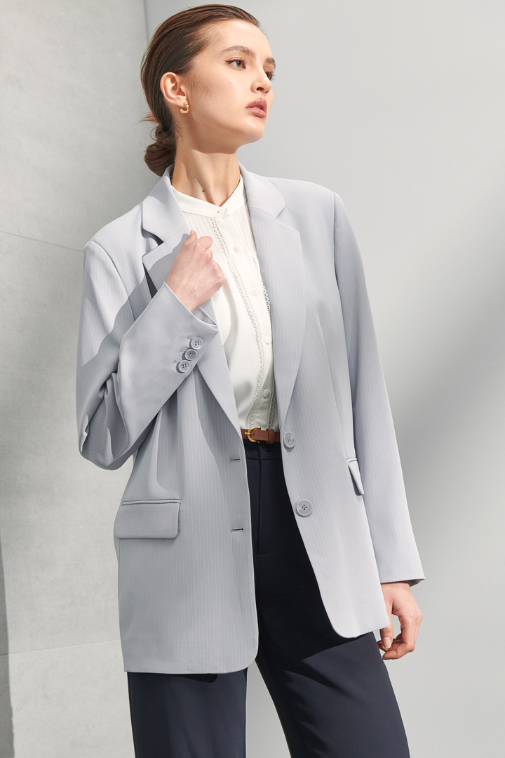 SST&C #Online Exclusive  Light Lavender Lapel Striped Pattern Casual Women'S Suit Jacket | 8162204006  (Outlet)_1