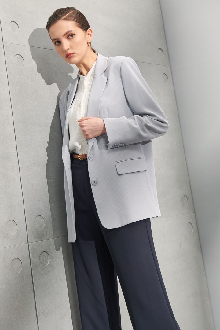 SST&C #Online Exclusive  Light Lavender Lapel Striped Pattern Casual Women'S Suit Jacket | 8162204006  (Outlet)_2