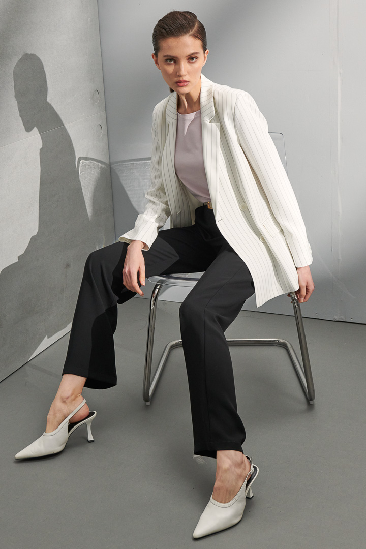 SST&C #Online Exclusive  White Striped Pattern Double Breasted Casual Women'S Suit Jacket | 8162204008  (Outlet)_1