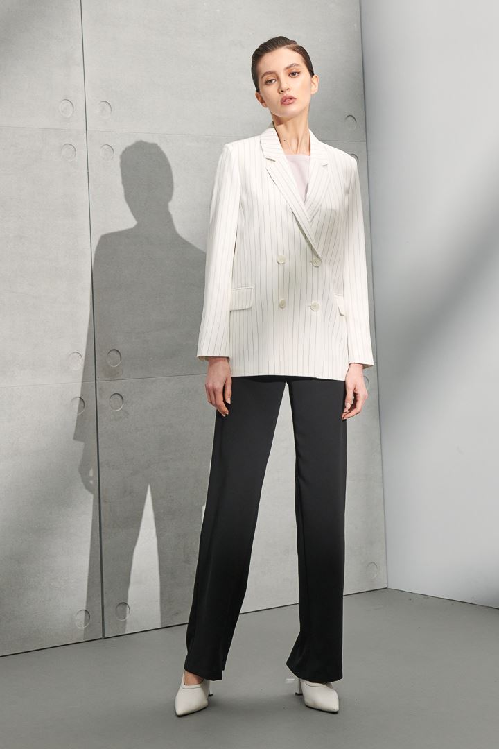 SST&C #Online Exclusive  White Striped Pattern Double Breasted Casual Women'S Suit Jacket | 8162204008  (Outlet)_2