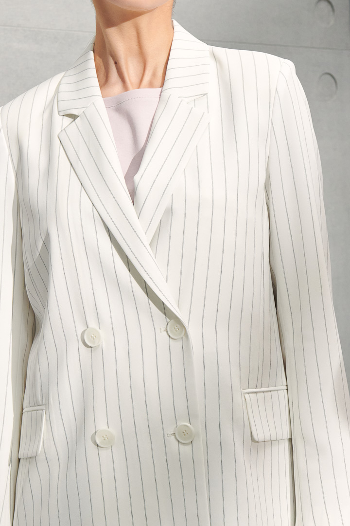 SST&C #Online Exclusive  White Striped Pattern Double Breasted Casual Women'S Suit Jacket | 8162204008  (Outlet)_5