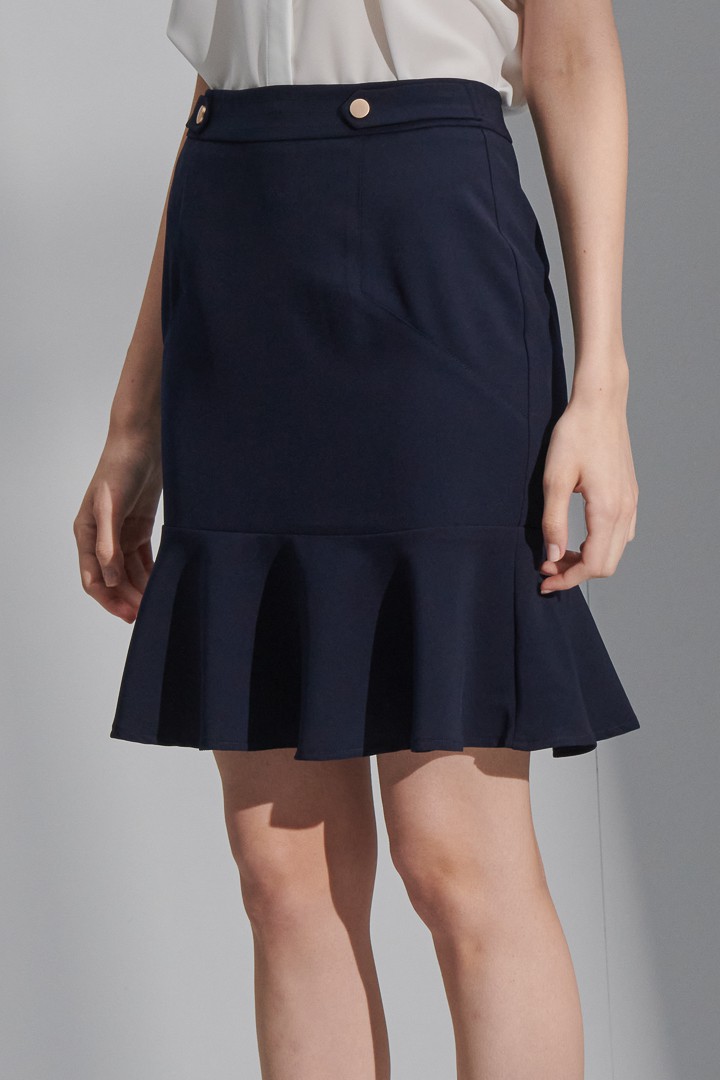 SST&C Women'S Dark Blue Waistband Decorated Fishtail Skirt | 8362204003  (Outlet)_5