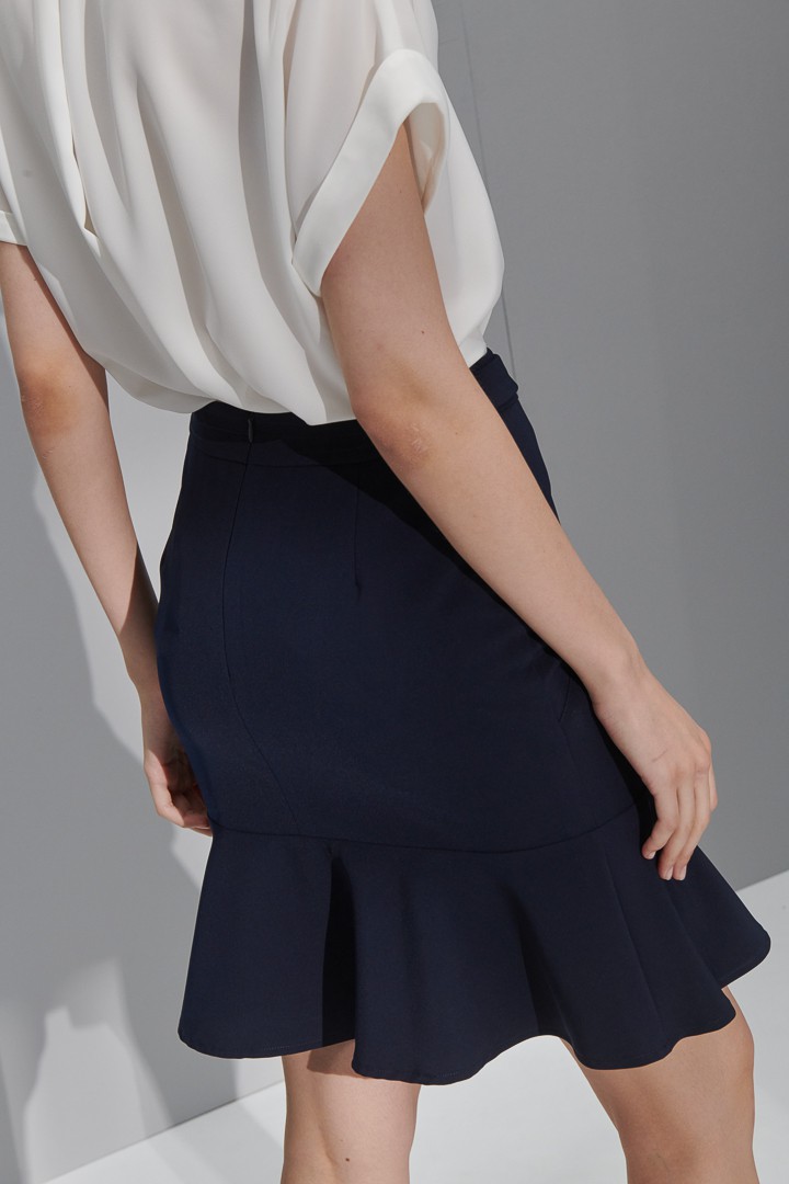 SST&C Women'S Dark Blue Waistband Decorated Fishtail Skirt | 8362204003  (Outlet)_7