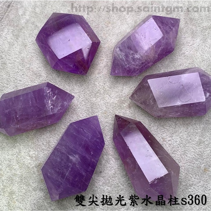 雙尖拋光紫水晶柱s360 (Amethyst) ~清理頂輪、智慧思緒清晰，活化腦部、覺知與直覺_0
