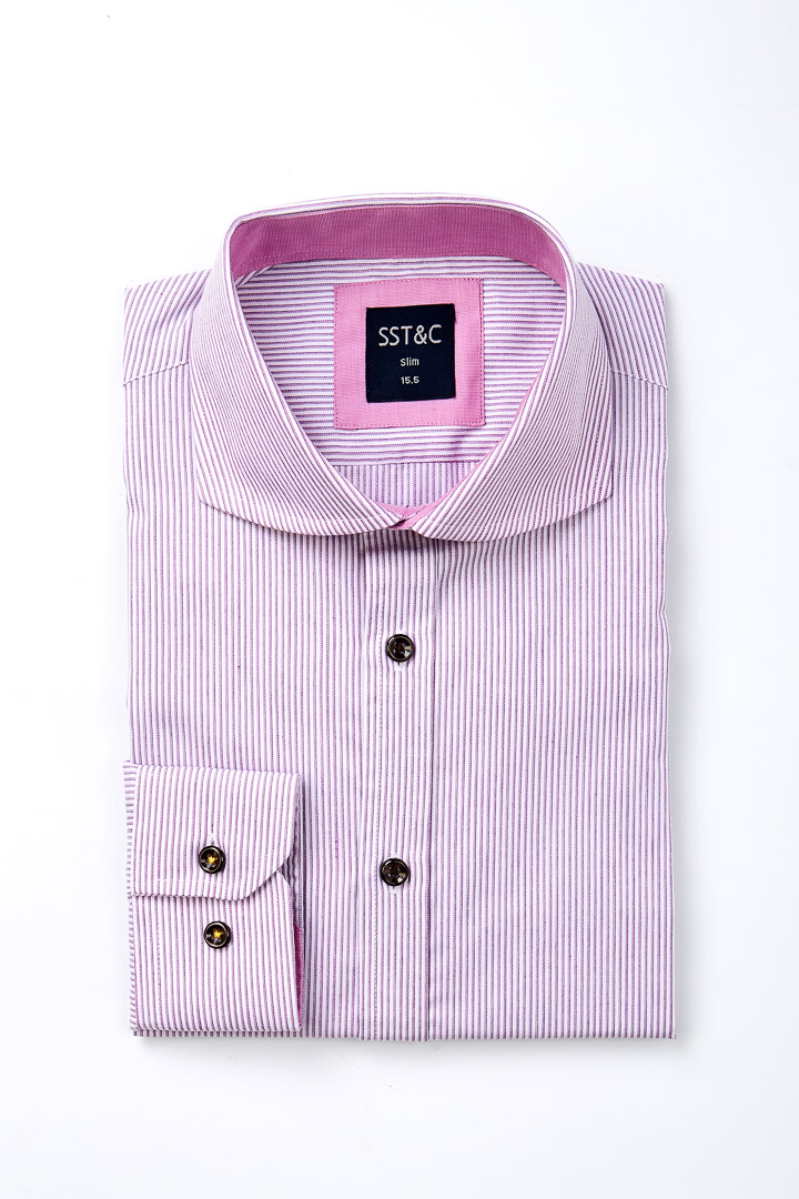 SST&C Slim Fit Purple Striped Pattern Long Sleeve Shirt | 0351810013  (Outlet)_0