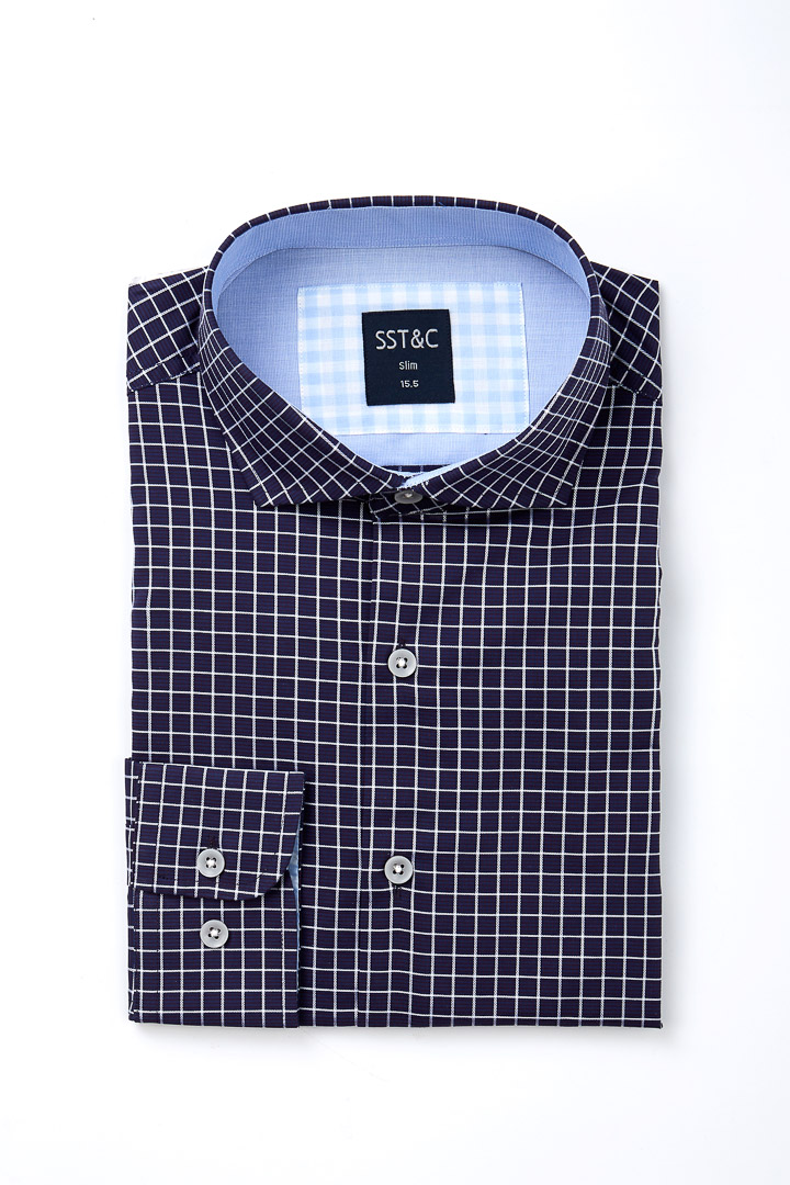 SST&C Slim-Fit Dark Purple Check Pattern Long-Sleeved Shirt | 0351810023  (Outlet)_0