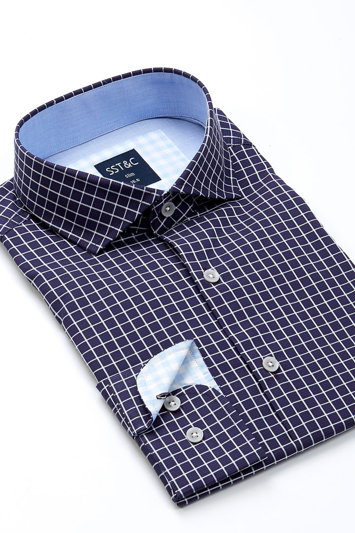 SST&C Slim-Fit Dark Purple Check Pattern Long-Sleeved Shirt | 0351810023  (Outlet)_1