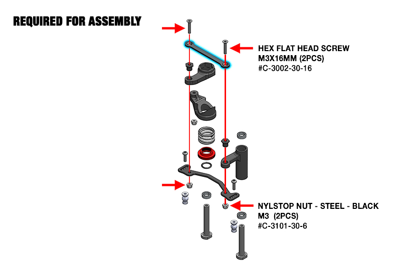 C-00180-831  Steering Rack - Dual Stiffener - Swiss Made 7075 T6 - 2mm - Hard Anodised -Black - Made in Italy - 1 pc_1