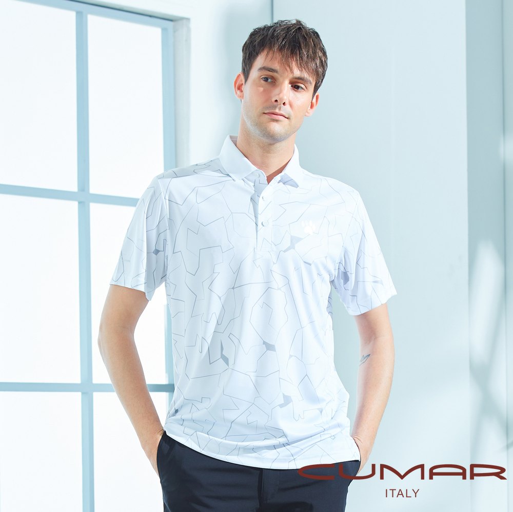 CUMAR 男裝短袖羅紋領冰涼絲印花POLO衫/228215