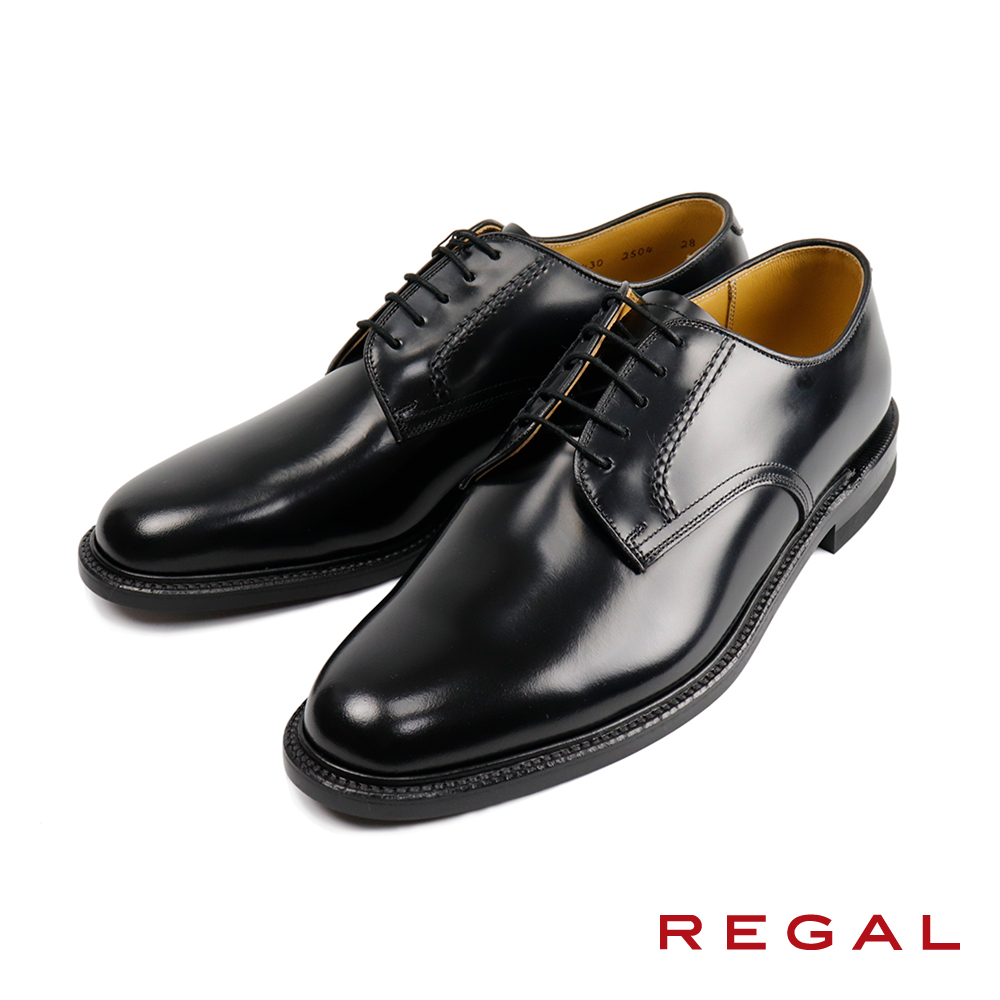 【REGAL】典雅素面雙縫線綁帶德比鞋 黑色(2504-BL)