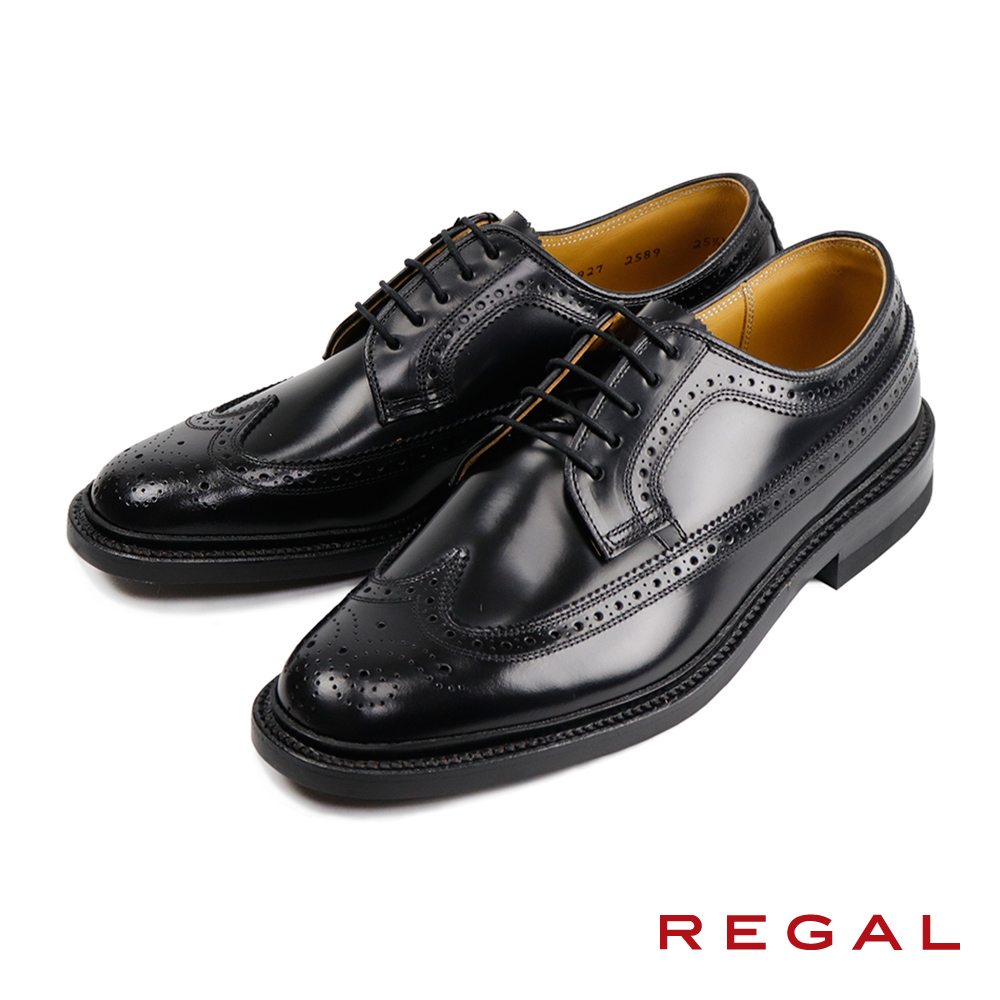【REGAL】長翼紋雕花紳士風格德比鞋 黑色(2589-BL)