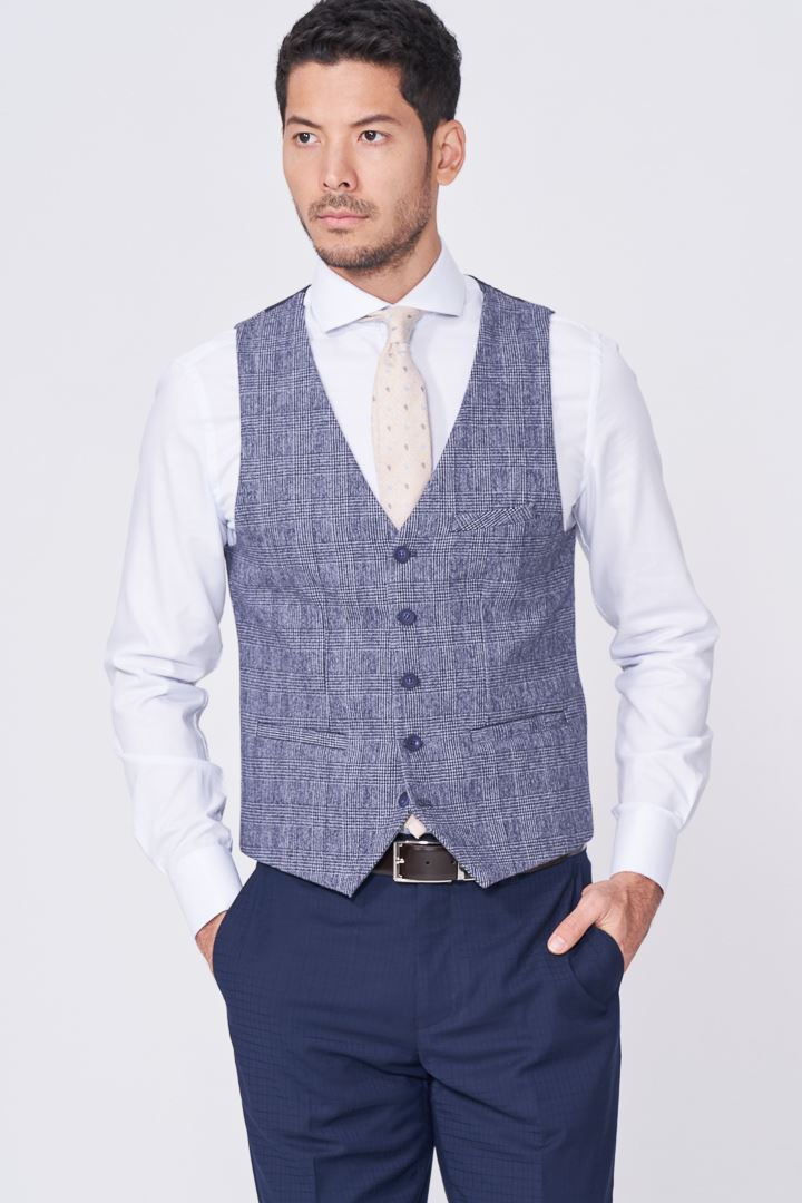SST&C Dark Blue Fine Check Pattern Casual Vest | 4512009003  (Outlet)_0