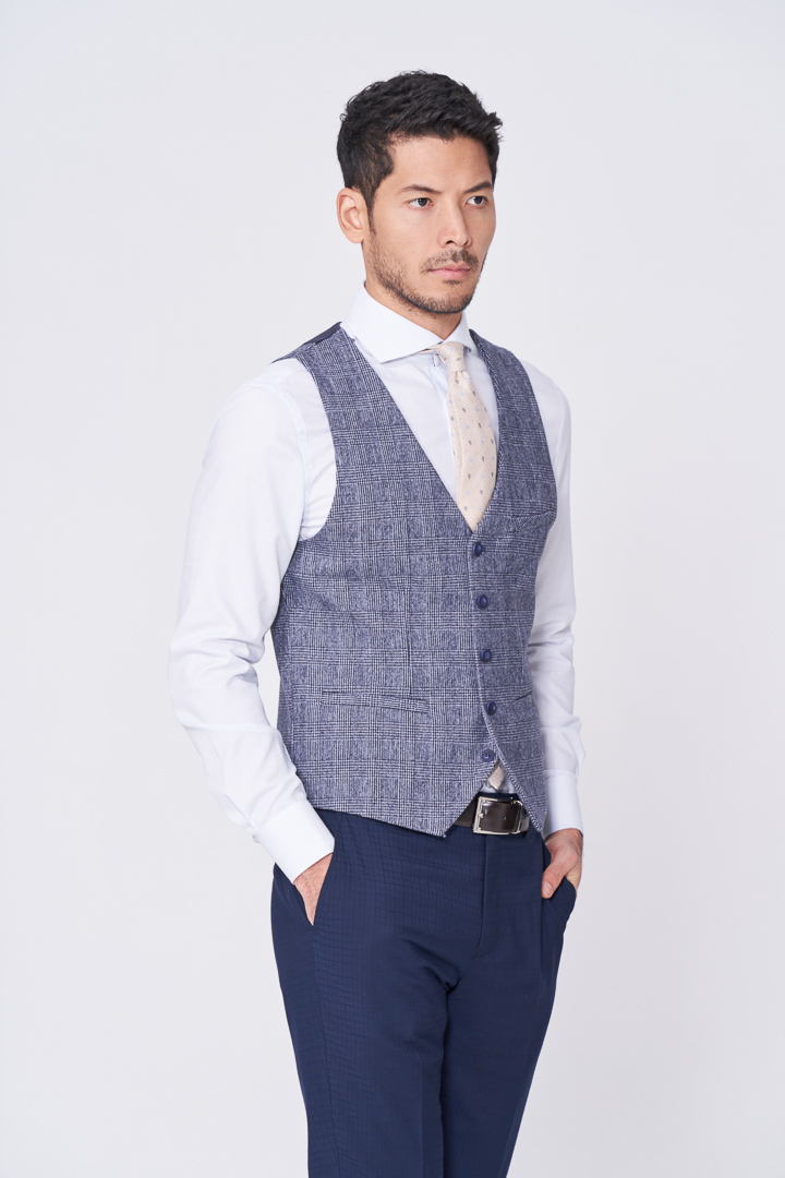 SST&C Dark Blue Fine Check Pattern Casual Vest | 4512009003  (Outlet)_1