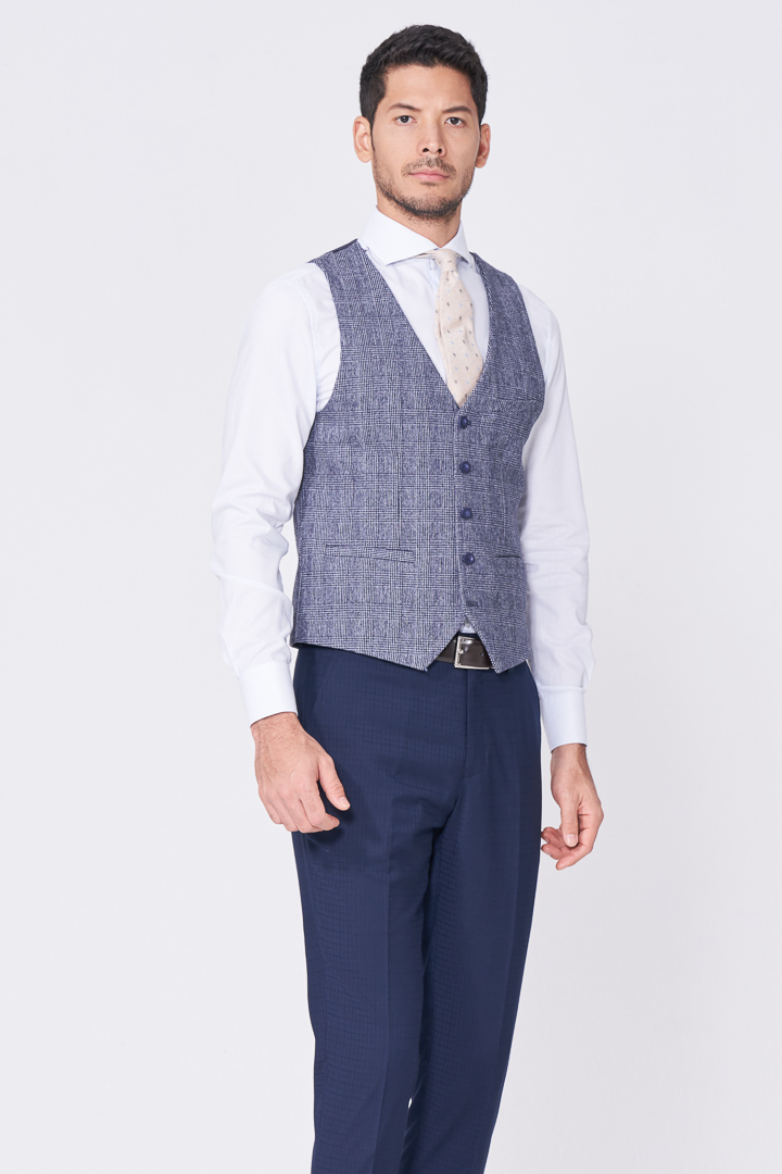 SST&C Dark Blue Fine Check Pattern Casual Vest | 4512009003  (Outlet)_2