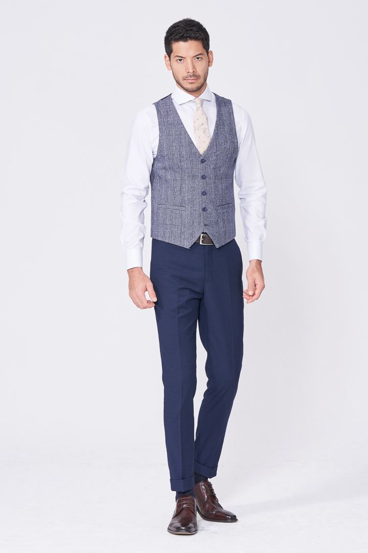 SST&C Dark Blue Fine Check Pattern Casual Vest | 4512009003  (Outlet)_3