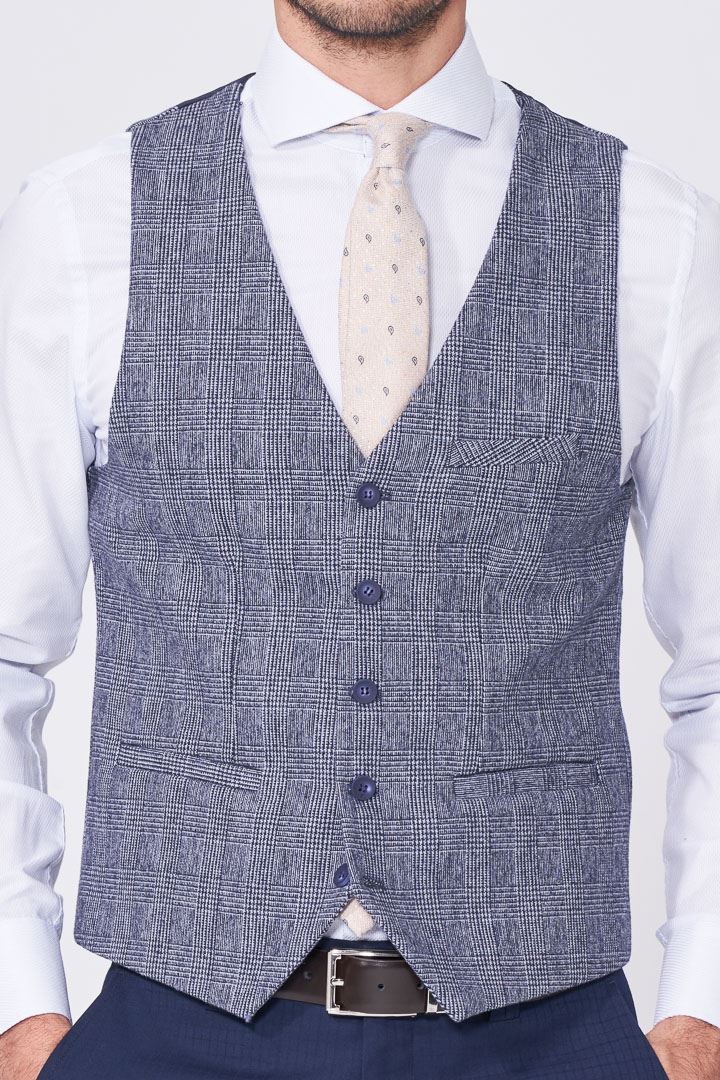 SST&C Dark Blue Fine Check Pattern Casual Vest | 4512009003  (Outlet)_4