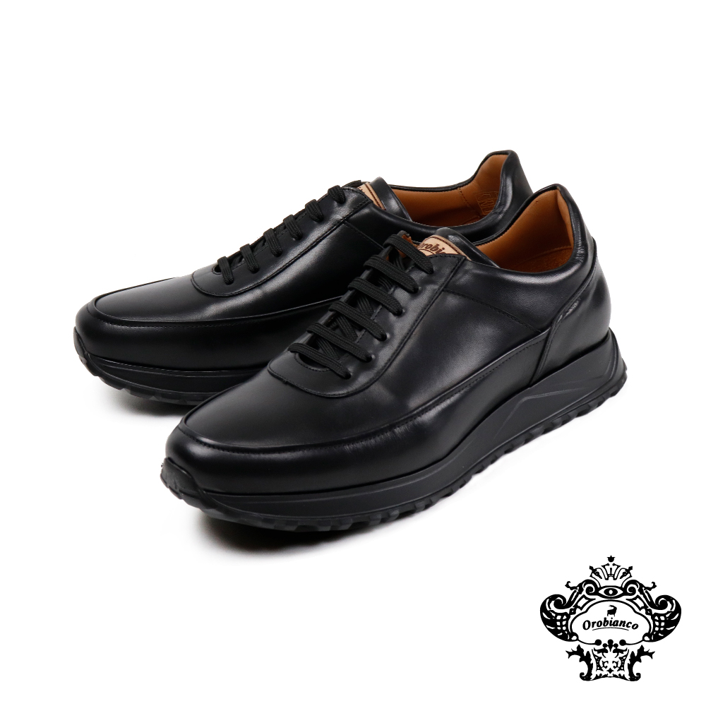 【Orobianco】厚底全皮面綁帶休閒鞋 黑色(O58003-BL)
