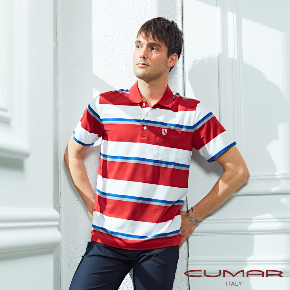 CUMAR 男裝短袖羅紋領粗條紋POLO衫/228231