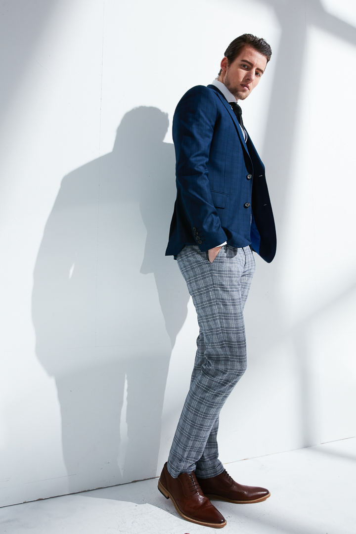 SST&C Dark Blue Check Pattern Slim Fit Trousers | 1251803004  (Outlet)_0