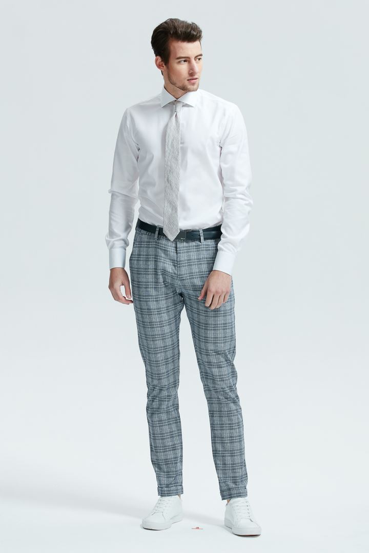 SST&C Dark Blue Check Pattern Slim Fit Trousers | 1251803004  (Outlet)_1