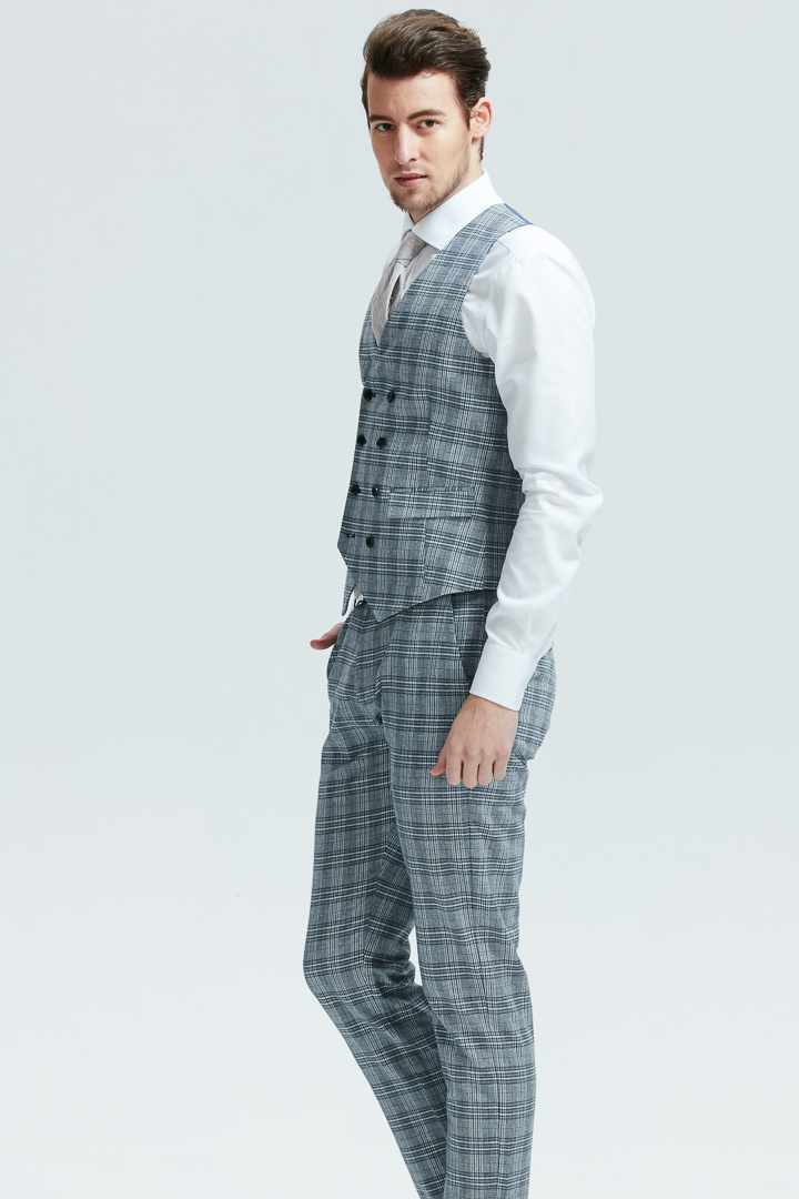 SST&C Dark Blue Check Pattern Slim Fit Trousers | 1251803004  (Outlet)_2