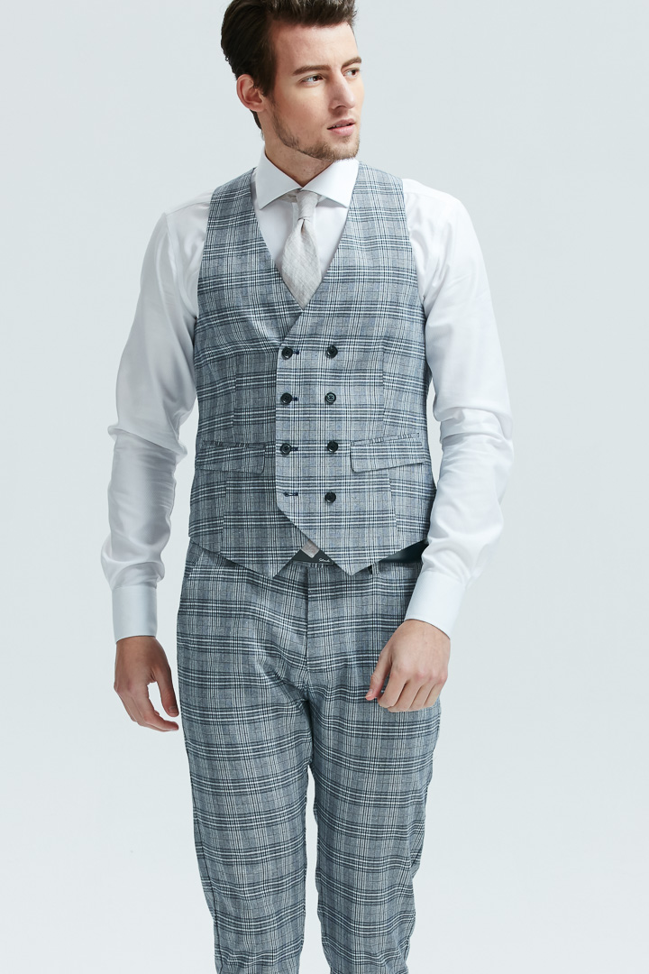 SST&C Dark Blue Check Pattern Slim Fit Trousers | 1251803004  (Outlet)_3